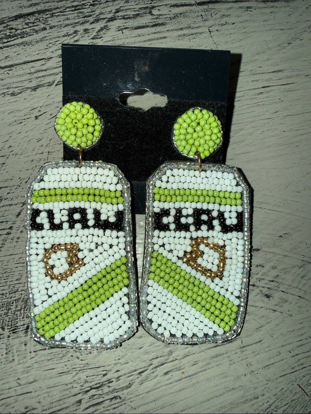 Beaded Lime Green White Claw Dangle Earrings